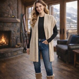 Mystree Linen Blend Long Sweater Vest Size M/L Oatmeal Neutral Layering Minimal